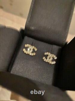 CHANEL Crystal CC Logo Earrings Rare New In Box
