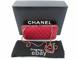 CHANEL Red Quilted Satin Box Gold Chain Clutch Crossbody Shoulder Bag New RARE