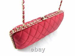CHANEL Red Quilted Satin Box Gold Chain Clutch Crossbody Shoulder Bag New RARE