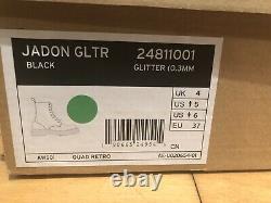Dr MARTENS JADON UK 4 GLITTER Black NEW In Box Platform 8 eye Boots ZIP RARE