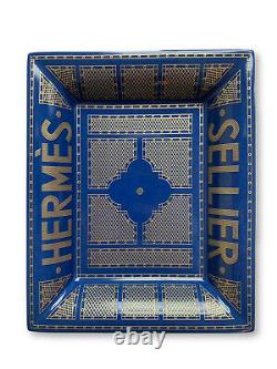 Hermès Sellier Porcelain Change Tray Blue/Gold New in box RARE