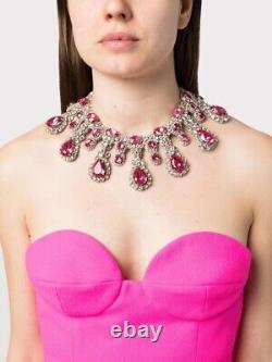 MOSCHINO Pink Brooch Crystal Embellished Statement Necklace NEW BOXED RARE