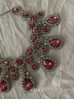 MOSCHINO Pink Brooch Crystal Embellished Statement Necklace NEW BOXED RARE