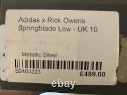 New In Box Rare Rick Owens X Adidas Springblade Silver Size U. K. 10