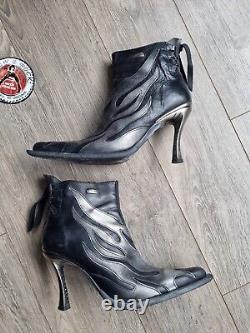 New Rock Malicia Ankle Boots Black Silver Flame Rare With Box UK 7.5 Punk Goth