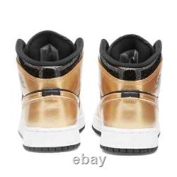 Nike Air Jordan 1 MID Top Gold Black Leather Us 7 Uk 6 Eu 40 25cm New Boxed Rare