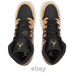 Nike Air Jordan 1 MID Top Gold Black Leather Us 7 Uk 6 Eu 40 25cm New Boxed Rare
