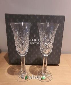 Pair WATERFORD Crystal DROGHEDA Champagne Flutes Clear 8.5 Rare? NEW? BOXED