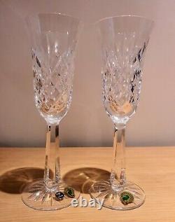 Pair WATERFORD Crystal DROGHEDA Champagne Flutes Clear 8.5 Rare? NEW? BOXED