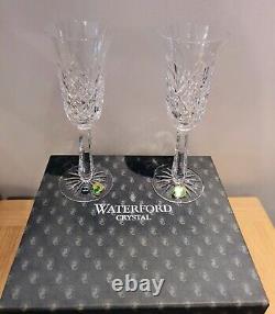 Pair WATERFORD Crystal DROGHEDA Champagne Flutes Clear 8.5 Rare? NEW? BOXED