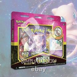 Pokemon TCG MEW HIDDEN FATES Pin Collection Box 3 Packs In Stock VERY RARE