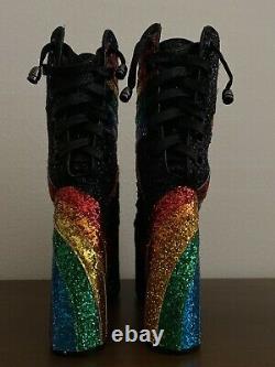 Rainbow Glitter Platform Boots Rare New With Box