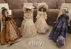 Vintage Porcelain Doll Set x 4 RARE 21 Boxed (2 are NEW) PLUS WOODEN STANDS