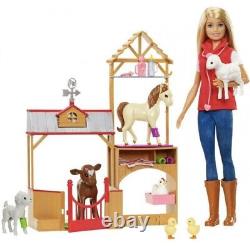 Ensemble de jeu rare Barbie Sweet Orchard Farm avec grange et 7 animaux de ferme - Boîte neuve de marque