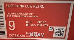 Nike Dunk Low Retro Panda Chenille Swoosh Wolf Grey Fog Black Taille UK 8 Rare