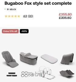 Nouveau Bugaboo Fox Set Plein Style Rare Minéral Collection Gris Clair Rrp £395 Boxed
