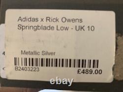Nouveauté En Boîte Rare Rick Owens X Adidas Springblade Silver Taille U. K. 10