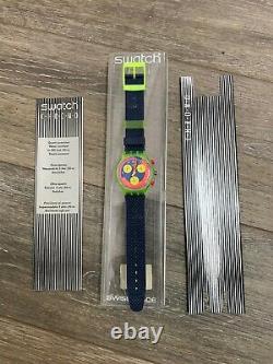 Rare Neon Swatch Originals Chrono Scj101 Grand Prix Nos With Box And Papers 1992