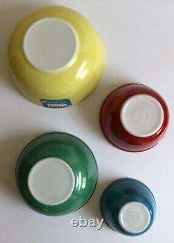 Rare Pyrex Non Utilisé Couleurs Primaires Nesting Mixing Vintage Bowls Ensemble De 4 Avec Boîte