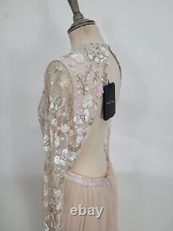 Robe de soirée rose pailletée Needle & Thread RARE NEUF dans sa boîte #M