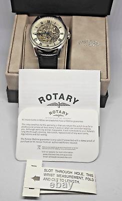 Rotary GS02940/06 RARE Cadran Squelette Mécanique Bracelet en Cuir Noir NOUVEAU DANS BOÎTE