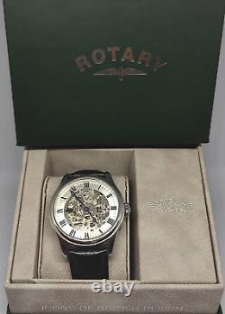 Rotary GS02940/06 RARE Cadran Squelette Mécanique Bracelet en Cuir Noir NOUVEAU DANS BOÎTE